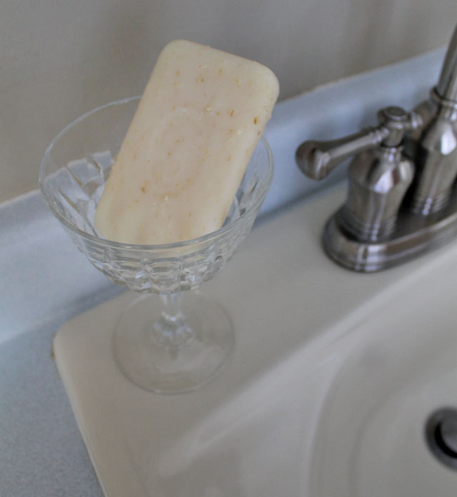 drinking glass soap dish, reuse, vintage