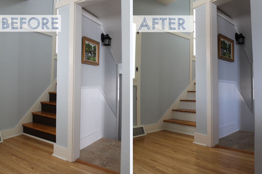 paining stair risers from boring brown to bright white