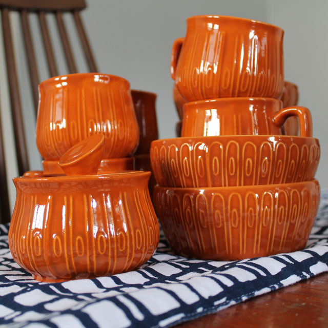 Set of amateur ceramic dishes