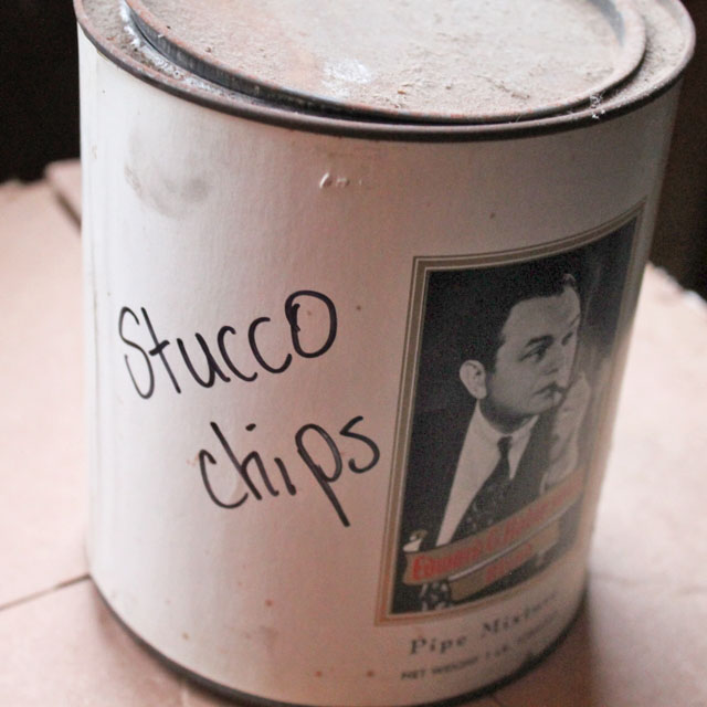 A can of stucco chips found in the garage of our American System Built Home.