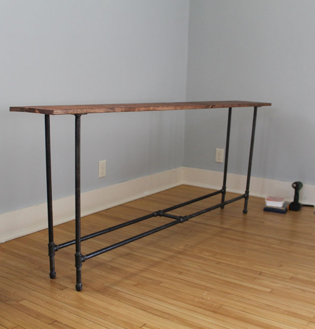 DIY industrial pipe console table on Mr. and Mr. Blandings