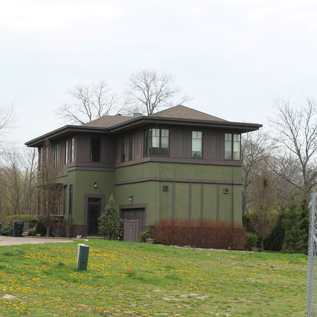 a Prairie style house at the corner of Dempster and Ridge in Evanston, IL