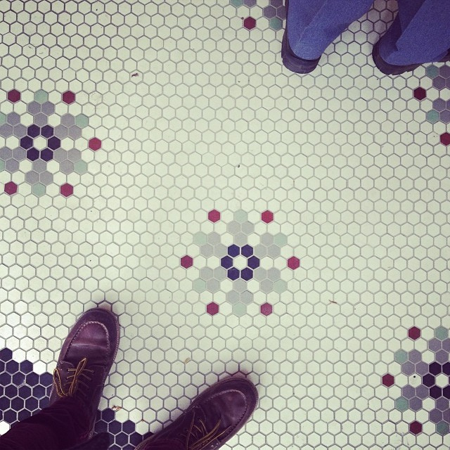 Vintage inspired hex tile floor on Mr. and Mr. Blandings