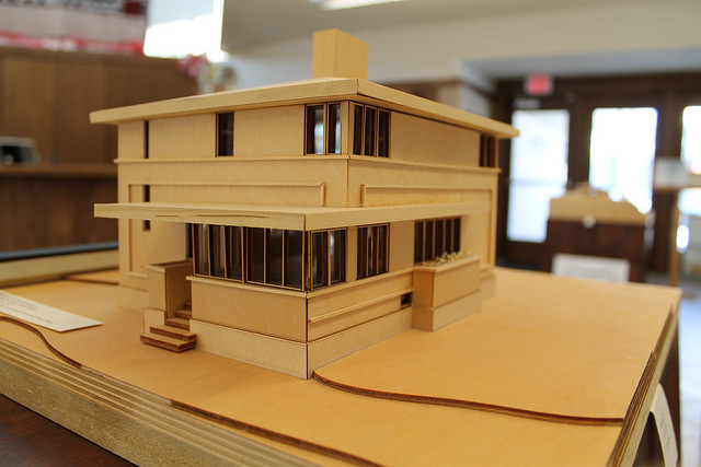 Scale model of the Delbert Meier House at the Architectural Interpretive Center in Mason City, Iowa