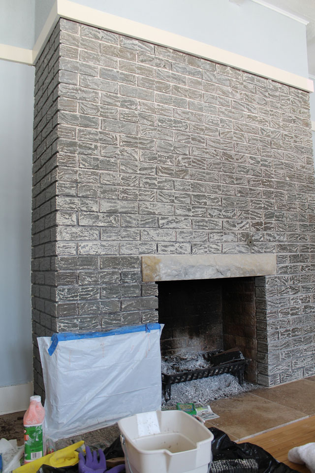 Refinishing the Fireplace Brick in Our American System Built Home