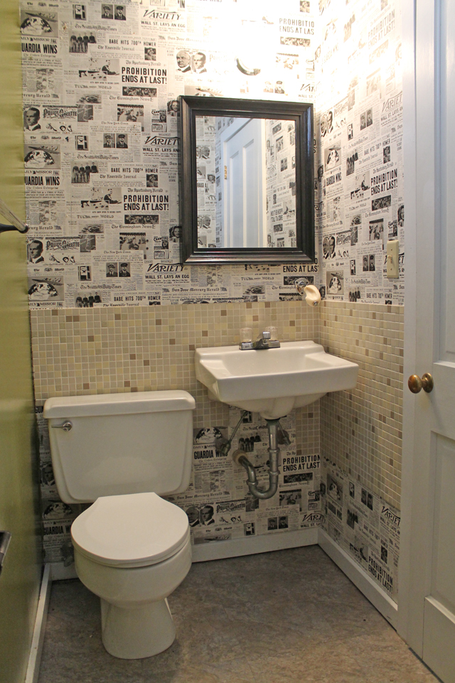 Dated Basement Bathroom with Kitschy Wallpaper | This American House