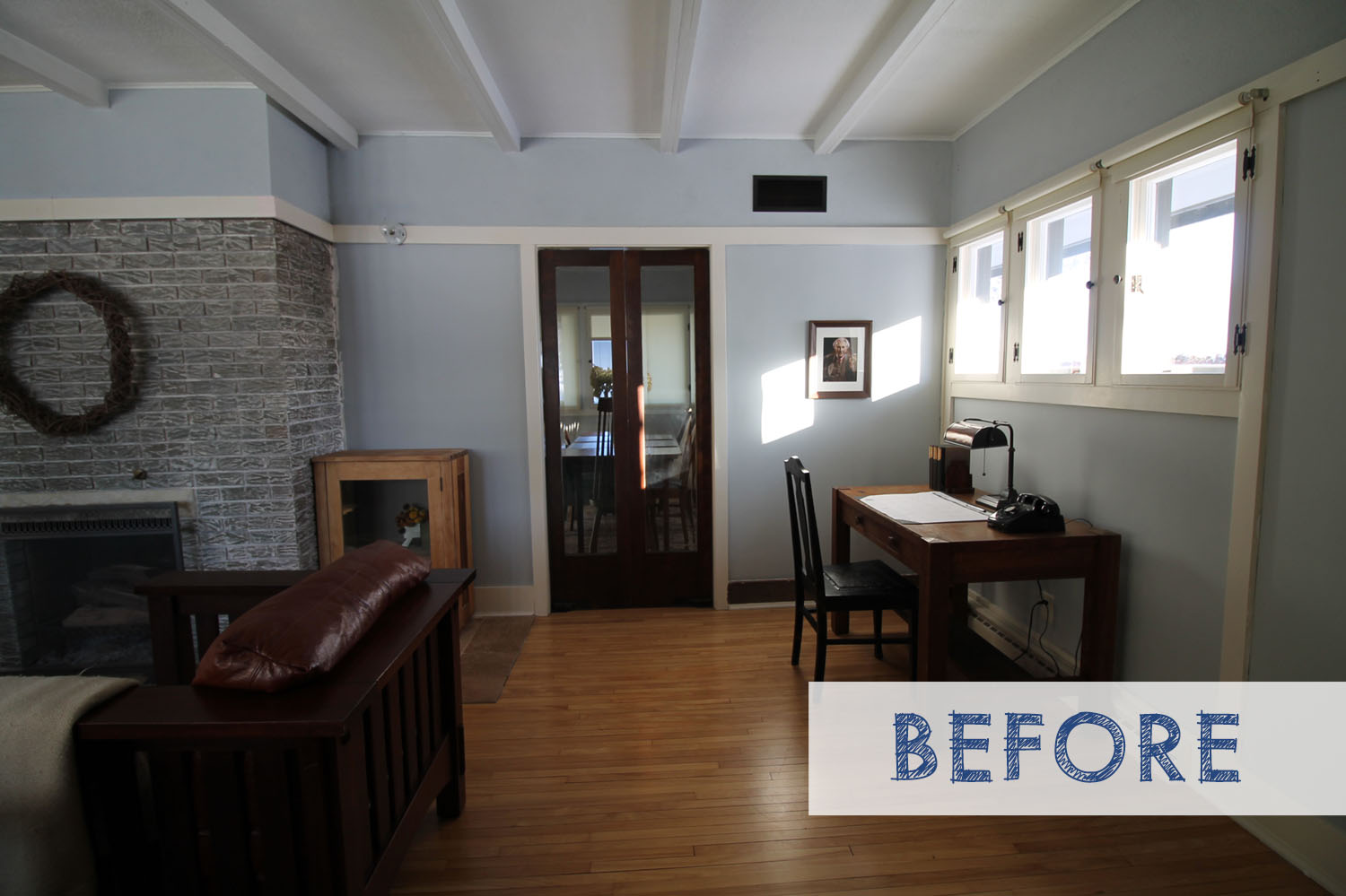 Living Room of Delbert Meier House - before stripping the trim
