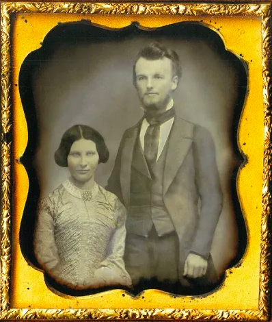 Wedding daguerreotype of Permelia Holcomb and William Cary Wright, 1851. (Image courtesy of the William C. Wright Collection, State Historical Society of Iowa, Iowa City, and Hope and Mary C. Rogers)